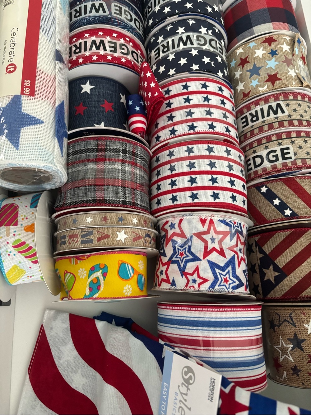 Patriotic Multiseasonal Ribbon Star Strips Set Star/Stripe Wired NEW Final Sale - Picture 6 of 10